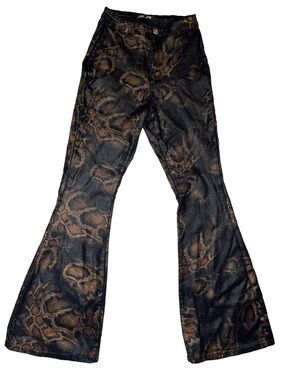 JC & JQ Metallic Snake Print Flare Pants Women’s Large Black Bronze Stretch Y2K